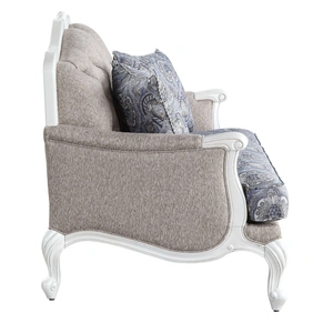 ACME Ciddrenar Fabric Linen/Wood Sofa w/Pillows, Beige/Blue