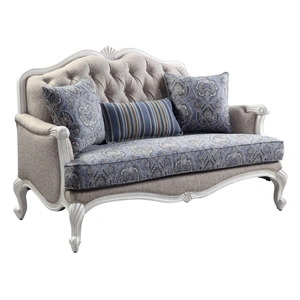 ACME Ciddrenar Linen Fabric/Wood Loveseat w/Pillows in Beige/Blue