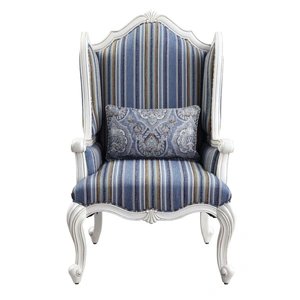 ACME Ciddrenar Linen Fabric/Wood Chair w/Pillow, Beige/Blue