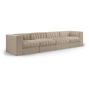 Meridian Furniture Rummi 126-inch Velvet Performance Fabric Upholstered 4-Piece Modular Sofa