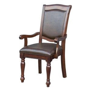 Homelegance Lordsburg Classic Faux Leather/Wood Dining Arm Chair, Brown Cherry/Brown (Set of 2)