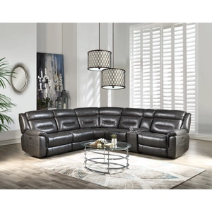 ACME Imogen Leather-Aire Power Motion L-Shaped Sectional Sofa w/USB, Gray