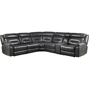 ACME Imogen Leather-Aire Power Motion L-Shaped Sectional Sofa w/USB, Gray