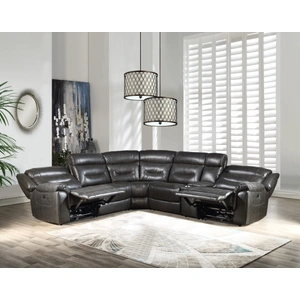 ACME Imogen Leather-Aire Power Motion L-Shaped Sectional Sofa w/USB, Gray