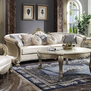 ACME Dresden II PU/Fabric Tufted Sofa, Bone White