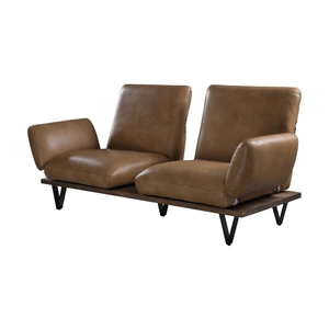 AF Modern Narech Top Grain Leather Sofa w/ Swivel, Nutmeg Brown
