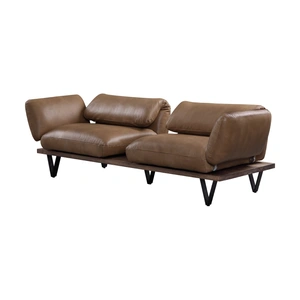 AF Modern Narech Top Grain Leather Sofa w/ Swivel, Nutmeg Brown