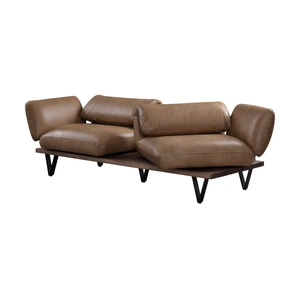 AF Modern Narech Top Grain Leather Sofa w/ Swivel, Nutmeg Brown
