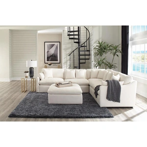 Coaster Hobson Cushion Seat Fabric Ottoman, Off-White