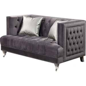 ACME Hegio Linen Fabric Tufted Loveseat in Gray