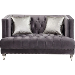 ACME Hegio Linen Fabric Tufted Loveseat in Gray