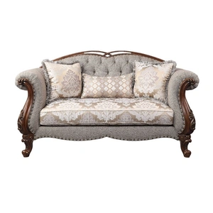 ACME Miyeon Fabric Tufted Loveseat w/Pillows, Beige/Cherry