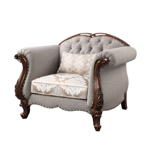 ACME Miyeon Fabric Tufted Living Room Set w/Pillows, Beige/Cherry