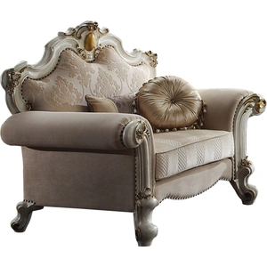 ACME Picardy Fabric/Wood Living Room Set w/Pillows, Antique Pearl