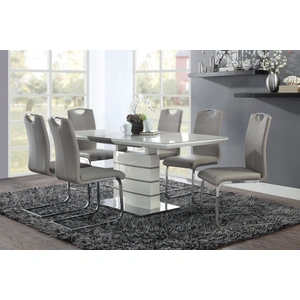 Homelegance Glissand Rectangular Extendable Wood/Metal Dining Room Set, Gloss White/Gray Taupe