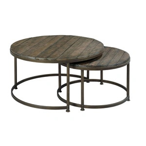 Hammary Leone Wood/Metal Round Nesting Cocktail Table, Weathered/Antique Brass