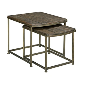 Hammary Leone Wood/Metal Round Nesting Coffee Table Set, Weathered/Antique Brass
