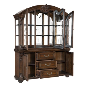Homelegance Bergen Wood/Glass Buffet & Hutch with 5 Doors & 3 Drawers, Dark Oak