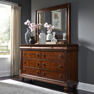 Liberty Furniture Rustic Traditions Wood 8-Drawer Double Dresser & Mirror, Rustic Cherry
