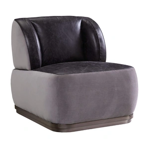AF Modern Decapree Top Grain Leather/Velvet  Accent Chair, Antique Slate/Grey