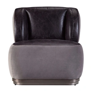 AF Modern Decapree Top Grain Leather/Velvet  Accent Chair, Antique Slate/Grey
