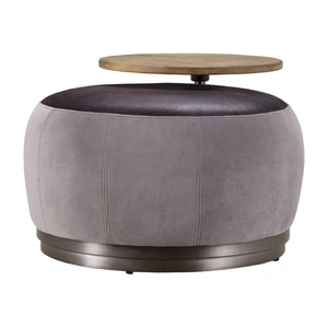 AF Modern Decapree Top Grain Leather/Velvet Accent Ottoman, Antique Slate/Grey