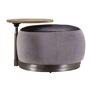 AF Modern Decapree Top Grain Leather/Velvet Accent Ottoman, Antique Slate/Grey
