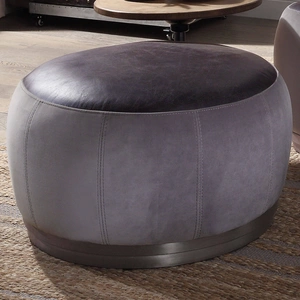 AF Modern Decapree Top Grain Leather/Velvet Accent Ottoman, Antique Slate/Grey