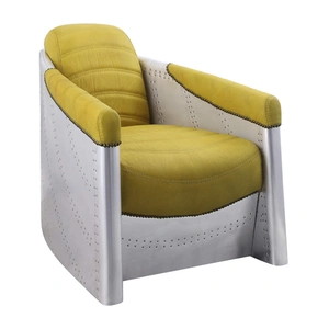 AF Modern Brancaster 59624 Top Grain Leather/Aluminum Accent Chair, Yellow