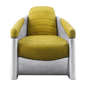 AF Modern Brancaster 59624 Top Grain Leather/Aluminum Accent Chair, Yellow