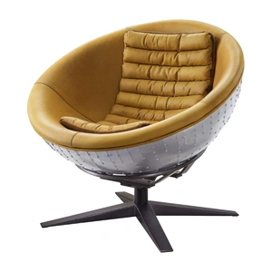 AF Modern Brancaster 59664 Top Grain Leather/Aluminum Accent Chair, Turmeric