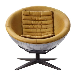 AF Modern Brancaster 59664 Top Grain Leather/Aluminum Accent Chair, Turmeric