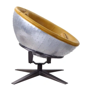AF Modern Brancaster 59664 Top Grain Leather/Aluminum Accent Chair, Turmeric