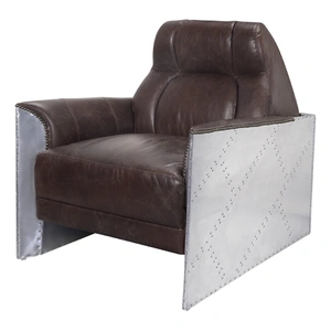 AF Modern Brancaster 59715 Vintage Top Grain Leather/Aluminum Accent Chair, Brown
