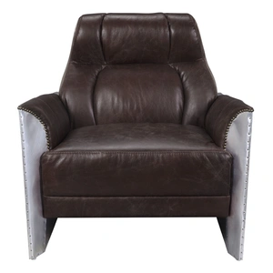AF Modern Brancaster 59715 Vintage Top Grain Leather/Aluminum Accent Chair, Brown