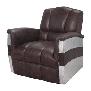 AF Modern Brancaster 59716 Vintage Top Grain Leather/Aluminum Accent Chair, Brown
