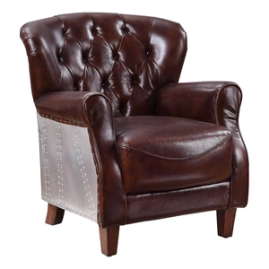 AF Modern Brancaster 59830 Top Grain Leather/Aluminum Accent Chair, Vintage Brown