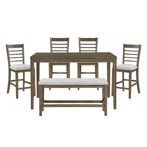 Homelegance Emilia Wood/Fabric 6-Piece Pack Counter Height Set, Light Brown