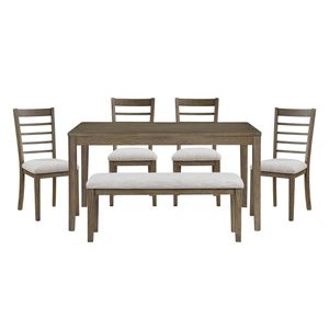 Homelegance Emilia Wood/Fabric 6-Piece Dining Room Set, Light Brown