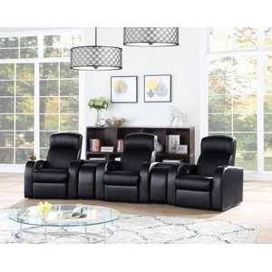 Coaster Cyrus 7-Piece Top Grain Leather/PVC Home Theater Seating with 2 Console, Black