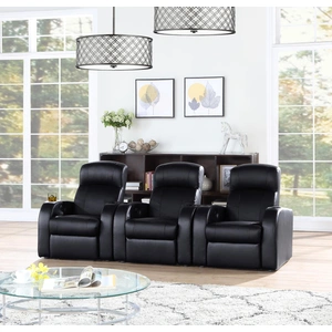 Coaster Cyrus 3-Piece Top Grain Leather/PVC Home Theater Seating, Black