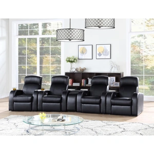 Coaster Cyrus 7-Piece Top Grain Leather/PVC Home Theater Seating with 2 Console, Black