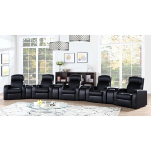 Coaster Cyrus 9-Piece Top Grain Leather/PVC Home Theater Seating, Black