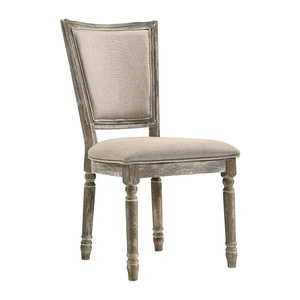 ACME Gabrian Fabric/Wood Dining Side Chair in Beige/Reclaimed Gray