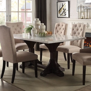 ACME Gerardo Marble/Wood Trestle Dining Table, White/Weathered Espresso