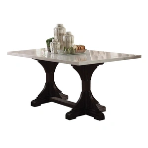 ACME Gerardo Marble/Wood Trestle Dining Set, White/Weathered Espresso