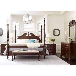 Kincaid Hadleigh Rice Wood Carved Poster Bed, Wild Black Cherry