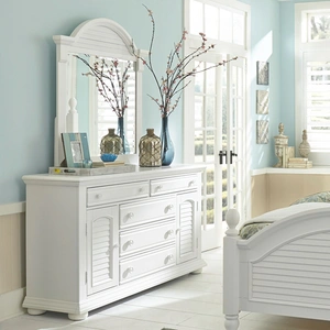 Liberty Furniture Summer House I MDF/Wood 2-Door 5-Drawer Dresser  & Mirror in Oyster White