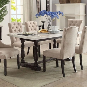 ACME Gerardo Marble/Wood Dining Set, White/Weathered Espresso