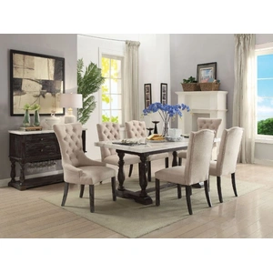 ACME Gerardo Marble/Wood Dining Set, White/Weathered Espresso